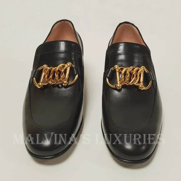 GUCCI SHOES EBAL BLACK LEATHER HORSEBIT CHAIN LOAFERS ICE LOLLY sz 39 9 US - Picture 10 of 16